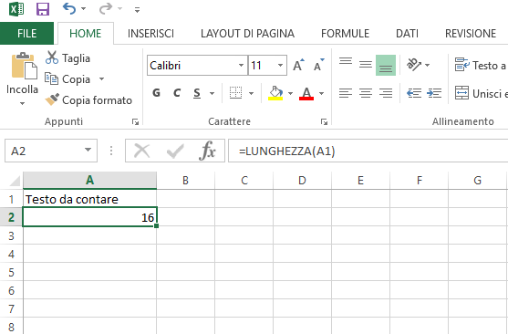 Contare i caratteri in Excel